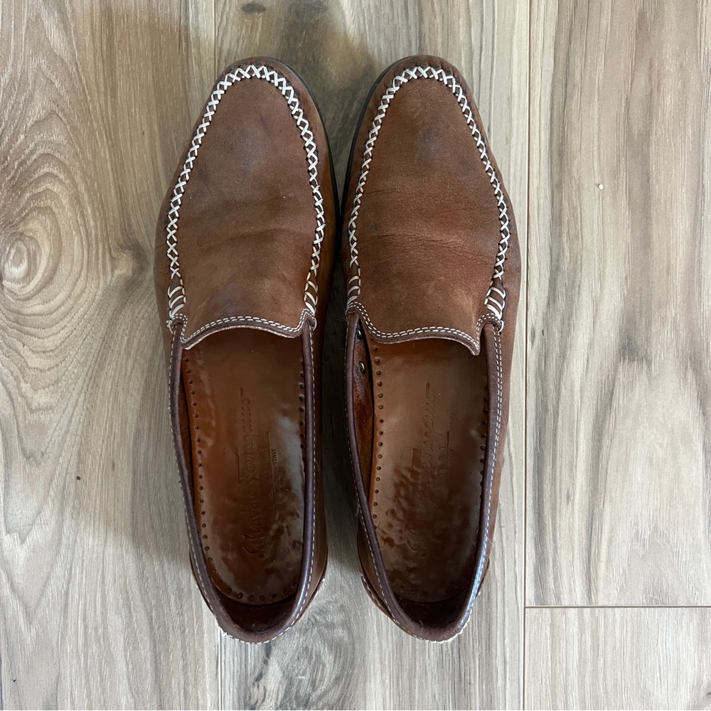 Salvatore Ferragamo Brown Leather Loafers with Moccasin Style